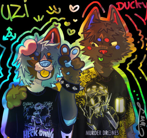 2 Characters, Shaded Halfbody, Simple doodle Background